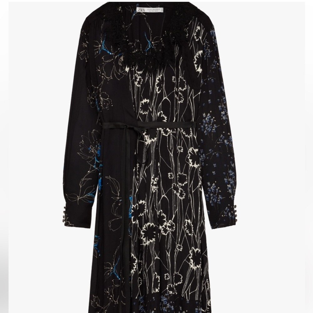 Zara A/W 2021 collection limited edition black floral print wrap style dress